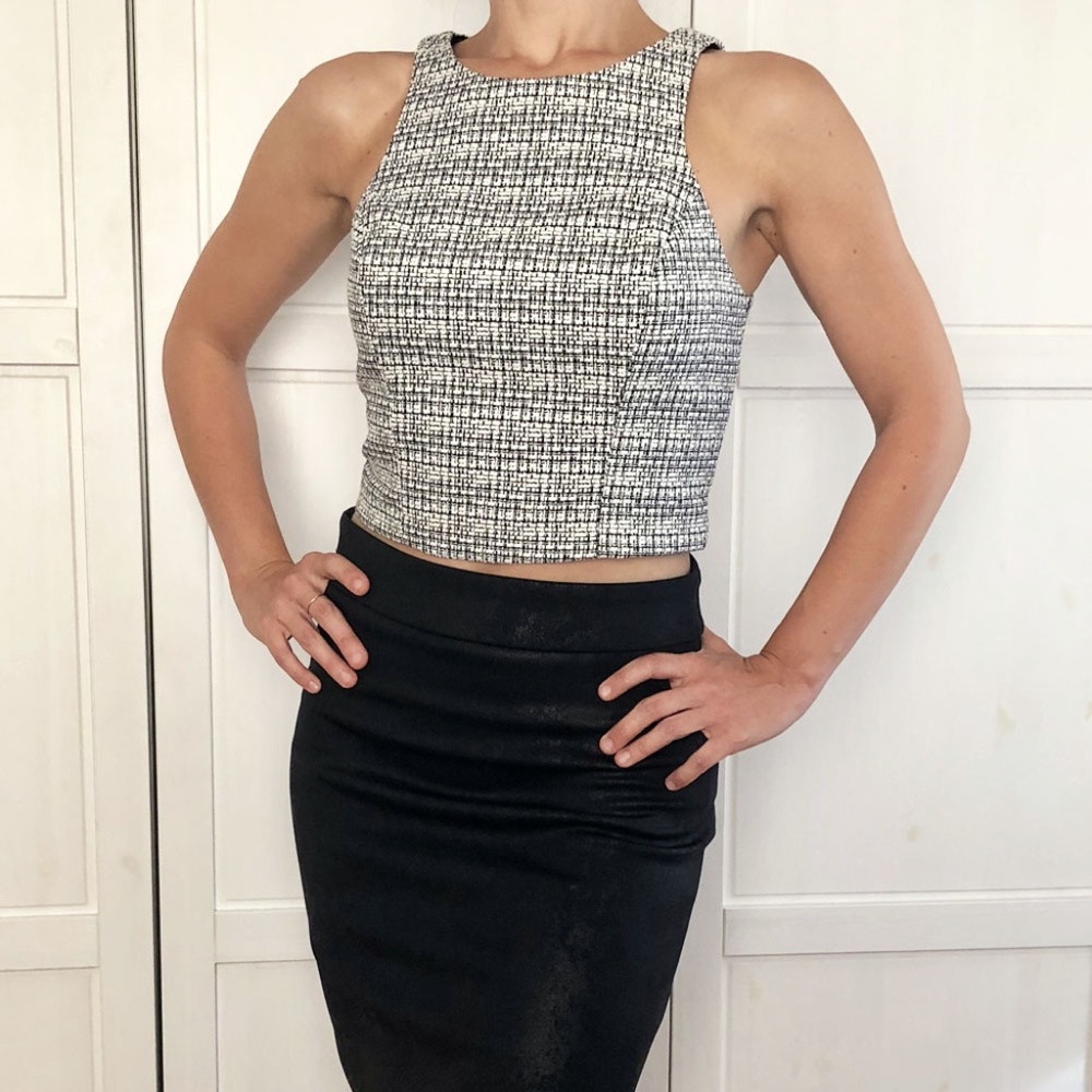 Express Black & White Tweed Crop Top, XS